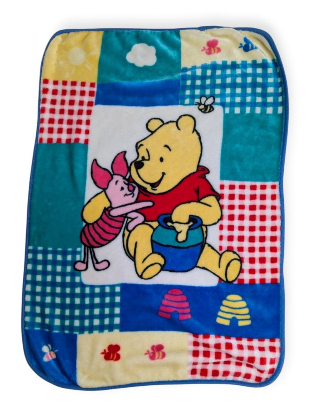 Vintage 90s Winnie the Pooh & Piglet Plush Fleece Baby Crib Blanket 42.5" x 30"